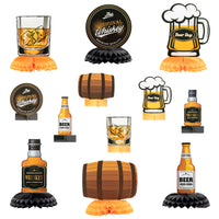 12Pcs Whiskey Honeycomb Centerpieces, Table Topper for Whiskey and Beer Birthday Party Decoration, Double Sided Cake Topper Party Favor, Party Supplies for Adult, Photo Booth Props And Family Party