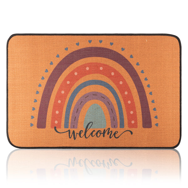 Boho Rainbow Decorative Welcome Doormat,Indoor and Outdoor Entrance Bathroom Door Mat Non-Slip Linen Cloth Can Be Washed And Easy To Clean, Welcome Door Mat Furniture Decoration New Year Valentine’s Day Family And Friends Gifts