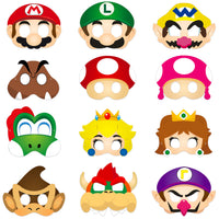 ANGOLIO 24Pcs Mario Printing Masks Themed Party Supplies Birthday Wario Party Favors Dress Up Costumes Mask Photo Booth Prop Cartoon Character Cosplay Pretend Play Accessories Gift for Kids Boys Girls