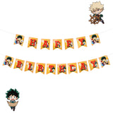 ANGOLIO My Hero Academia Happy Birthday Banner Themed My Hero Academia Pattern Flags Sign Pre-assembled Birthday Hanger Party Favors Photo Prop Backdrop Supplies for Kids Adults Fans