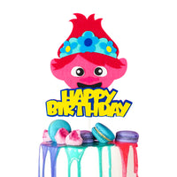 ANGOLIO Troll Birthday Cake Toppers Decorations Troll Themed Cute Cupcake Topper Party Supplies for Baby Boys Girls Cakes Deserts Fruits Accessories Photo Booth