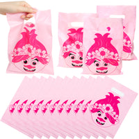 ANGOLIO 50Pcs Trolls Plastic Bag Candy Treat Bags Party Supplies Bags Goodie Bags Trolls Birthday Party Decorations Pack Loot Bags for Birthday Parties Celebrations Rewards Treats for Boys Girls kids