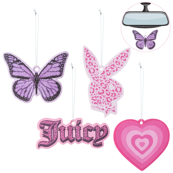 4Pcs Y2k 2000s Pink Car Air Freshener Purple Butterfly Leopard Bunny Pink Heart Fragrance Hanging Slice Car Diffuser Ornament Essential Oil Pendant Gift for Car Interior Accessories Home Decor