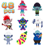 ANGOLIO 48Pack Trolls Party Themed DIY Art Craft Home Decor Cardboard Birthday Party Favor Decorations Party Games Baby Shower Photo Booth Props Party Supplies for Kids Adults