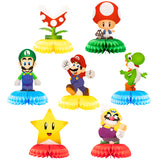 ANGOLIO Mario Brothers Honeycomb Centerpieces, 7 Pcs Luigi Centerpiece Kit Wario Table Topper for Birthday Party Decoration, Kinopio Double Sided Cake Topper Party Supplies for Kids, Photo Booth Props