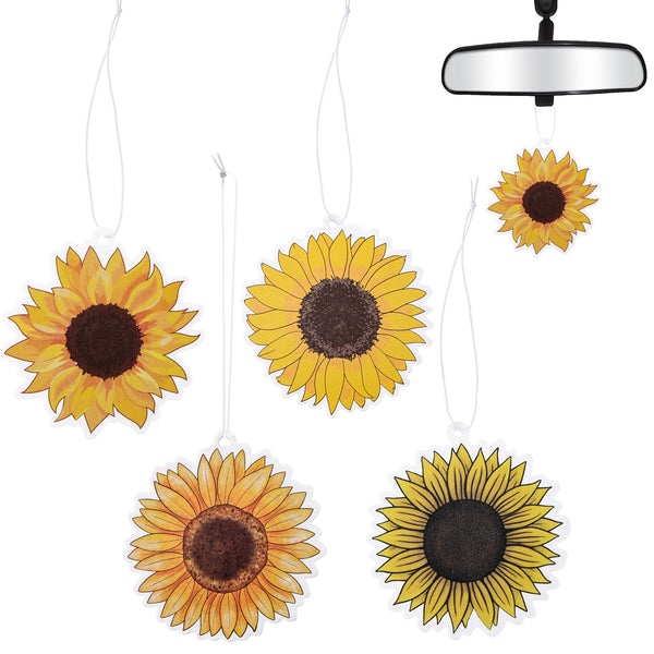 4pcs Car Air Freshener Sunflower Incense Chips, Car Rearview Mirror Pendant, 4 Styles and Scents Of Sunflower Hanging Ornament Vent Decoration Cute Aromatic Accessories for Car Home Party Supplies