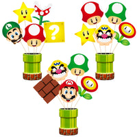 ANGOLIO 30Pcs Mario Brothers Centerpiece Kit Table Toppers, Luigi Paper Card Centerpiece for Party Decorations Wario Table Toppers Paper, Kinopio Favors for Birthday Party Thanksgiving Day Christmas