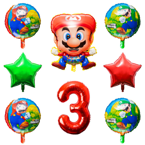 ANGOLIO 8pcs Foil Balloons, 3 Years Mario Brother Aluminum Film Foil Balloons Decoration Luigi Party Favors Balloons Party Supplies for Party Decoration Home Decor Photo booth Prop