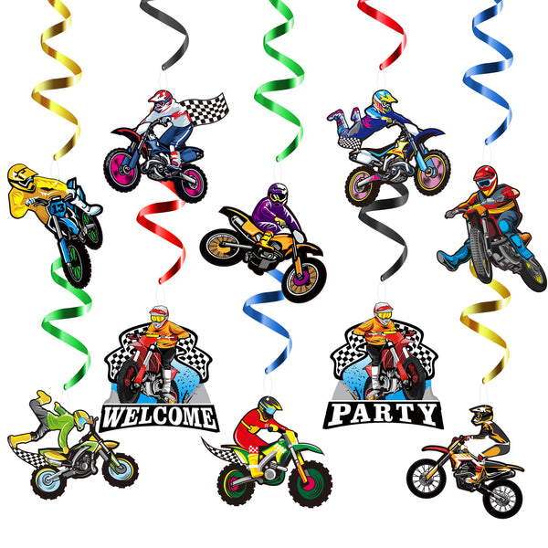 30Pcs Dirt Bike Party Swirl Decorations Hanging Spiral Decor Whirl Streamers Motocross Ceiling Streamers Dirt Bike Spiral Favors for Birthday Party Room Decor for boys adults