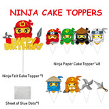 ANGOLIO 49Pcs Ninja Cake Toppers, Ninja Themed Party Cake Decorations, Happy Birthday Felt Cake Topper and Cardstock Ninja Cupcake Toppers, Kids Birthday Cake Decoration Baby Shower Party Supplies