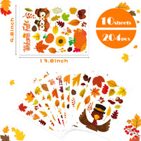 ANGOLIO 201Pcs Thanksgiving Window Clings, 10 Sheets Fall Maple Decals Stickers Thanksgiving Window Clings Harvest Autumn Leaves Party Decor Supplies for School Home Office Decorations