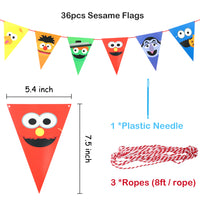 ANGOLIO 36pcs Sesame Birthday Banner, Sesame Paper Pennant Garlands, Elmo Cookie Monster Triangle Flags Bunting for Sesame Themed Party Decoration, Baby Shower, Birthday Party Supplies for Kids