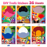 ANGOLIO 36Pcs Trolls Make a Face Stickers for Kids, DIY Poppy Face Sticker Fun DIY Project Kids Craft Game Trolls World Tour Party Supplies Baby Shower Game Birthday Party Gift Kids Room Decoration