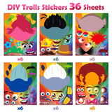 ANGOLIO 36Pcs Trolls Make a Face Stickers for Kids, DIY Poppy Face Sticker Fun DIY Project Kids Craft Game Trolls World Tour Party Supplies Baby Shower Game Birthday Party Gift Kids Room Decoration