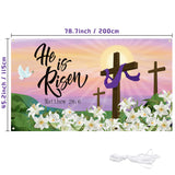 Easter He Is Risen Backdrop Banner, Printed With The Pattern Of The Cross Sun Peace Dove And Lily. The Polyester Material Has Four Threading Holes To Decorate The Christian Party Easter Gift Outdoor indoor Photo Background Cloth