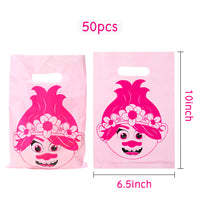 ANGOLIO 50Pcs Trolls Plastic Bag Candy Treat Bags Party Supplies Bags Goodie Bags Trolls Birthday Party Decorations Pack Loot Bags for Birthday Parties Celebrations Rewards Treats for Boys Girls kids