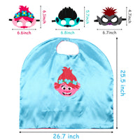 ANGOLIO 3 Pcs Trolls Capes with Masks Dress up Costumes Halloween Christmas Cosplay Festival Birthday Party Favors for Kids