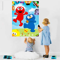 36Pcs Elmo Party Sticker Game, Pin the Nose and Mouth on the Large Elmo Cookie Monster Poster, Sesame Theme Make-a-Face Sticker Game Party Favors Party Supplies Decoration with Blinders for Kids