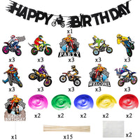 42Pcs Dirt Bike Party Decoration Kit, Motocross Party Hangling Swirls, Dirt Bike Extreme Sports Racing Birthday Party Banner,Cake Topper and Table Centerpieces for Man's or Boys