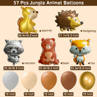 54Pcs Woodland Animal Pattern Balloon Decorations Hedgehog Squirrel Fox Raccoon and Bear Woodland Animal Print Balloon Woodland Theme Birthday Party Supplies Family Photo Booth Courtyard Decoration