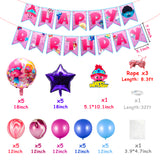 ANGOLIO 32 Pcs Troll Party Supplies Themed Trolls Happy Birthday Decorations Party Supplies Kit Party Favor All-in-One Pack including Party Balloons, Banner Flag, Cake Topper for Boys Girls