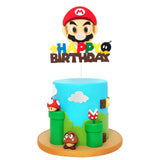 ANGOLIO Mario Birthday Cake Toppers Themed Birthday Party Favor Cupcakes Topper Video Game Birthday Decoration Baby Shower Wario Party Supplies Cakes Deserts Fruits Accessories Photo booth