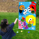 ANGOLIO Elmo Toss Game with 4 Bean Bags Sesame Beanbag Toss Game Outdoor Indoor Elmo Cookie Monster Birthday Party Supplies Decorations Sesame Theme Party Game Carnival Game for Kids and Adults