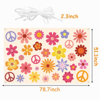 Hippie Groovy Backdrop Banner 60's70's Party Background Extra Large Backdrops Boho Flower Peace Logo Party Sign Scene Setters Wall Decoration Supplies for Indoor Outdoor Photo Booth Props