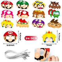 ANGOLIO 124Pcs Mario Brothers Party Supplies Kit, Wario Luigi Party Favors Kinopio All-in-One Pack Party Supplies Include Masks Character Model Decorations Stickers Bracelets Treat Bags Blowouts for Kids