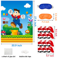 ANGOLIO Mario Pin the Tail Games Mario Brothers Party Supplies Pin Hats & Moustache on the Mario Poster Birthday Collection Outdoor Favor Background Game Accessories for Kids (Includes 2 Blindfolds)