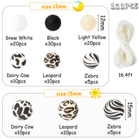 121Pcs DIY Leopard Silicone Beads Cow Zebra Print Beads Set for Making Nursing Necklace Bracelet Jewelry 15mm 12mm DIY Teething Spacer Beads Kit for Baby Shower Gifts Newborn Infant Toddler