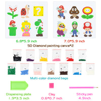 ANGOLIO 5D DIY Diamond Painting Kits 12PCS Mario Themed Stick Full Drill Diamonds Paintings by Number Shine Sparkle Mosaic Stickers DIY Handmade Art Craft Rhinestone Role Stikcers for Kids