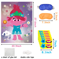 ANGOLIO Troll Stickers Game Themed Pin the Tail Party Supplies Pin the Nose Mouth on the Poster Birthday Collection Favor Baby Shower Game Background Accessories for Kids ( Includes 2 Blindfolds )