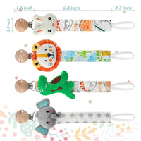 4Pcs Cartoon Animal Pacifier Clip Holder, Baby Boy and Girl Soothie Binky Clips,Dinosaur Elephant Cotton Doll Baby Pacifier Leashes with Clip for Most Pacifiers Infants Teething Toys Baby Gifts