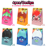 ANGOLIO 24Pack Trolls Goodies Candy Treat Bags Include Trolls Stickers Candy Treat Party Supplies Goodie Bags Trolls World Tour Bags Decorations Party Pack Loot Bag Multi-use Gifts Storage Bags