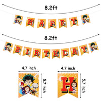 ANGOLIO My Hero Academia Happy Birthday Banner Themed My Hero Academia Pattern Flags Sign Pre-assembled Birthday Hanger Party Favors Photo Prop Backdrop Supplies for Kids Adults Fans