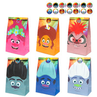 ANGOLIO 24Pack Trolls Goodies Candy Treat Bags Include Trolls Stickers Candy Treat Party Supplies Goodie Bags Trolls World Tour Bags Decorations Party Pack Loot Bag Multi-use Gifts Storage Bags