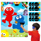 36Pcs Elmo Party Sticker Game, Pin the Nose and Mouth on the Large Elmo Cookie Monster Poster, Sesame Theme Make-a-Face Sticker Game Party Favors Party Supplies Decoration with Blinders for Kids