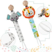 4Pcs Cartoon Animal Pacifier Clip Holder, Baby Boy and Girl Soothie Binky Clips,Dinosaur Elephant Cotton Doll Baby Pacifier Leashes with Clip for Most Pacifiers Infants Teething Toys Baby Gifts