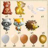 54Pcs Woodland Animal Pattern Balloon Decorations Hedgehog Squirrel Fox Raccoon and Bear Woodland Animal Print Balloon Woodland Theme Birthday Party Supplies Family Photo Booth Courtyard Decoration