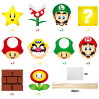 ANGOLIO 30Pcs Mario Brothers Centerpiece Kit Table Toppers, Luigi Paper Card Centerpiece for Party Decorations Wario Table Toppers Paper, Kinopio Favors for Birthday Party Thanksgiving Day Christmas