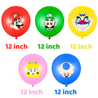 ANGOLIO 52Pcs Party Balloons Mario Balloons Wario Latex Helium Balloons Luigi Party Decoration Red Green Yellow Pink Blue Balloons Favors for Boys Girls