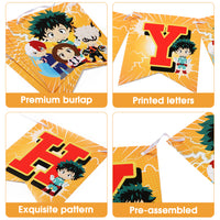 ANGOLIO My Hero Academia Happy Birthday Banner Themed My Hero Academia Pattern Flags Sign Pre-assembled Birthday Hanger Party Favors Photo Prop Backdrop Supplies for Kids Adults Fans