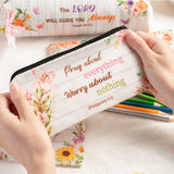 8 Pieces Inspirational Quote Bible Verse Pencil Pouch, Christian Floral Bible Pencil Case Gift Canvas Cosmetic Bags with Zipper, Student Study Journaling Supplies School Office Stationery Bags