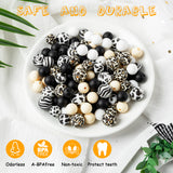 121Pcs DIY Leopard Silicone Beads Cow Zebra Print Beads Set for Making Nursing Necklace Bracelet Jewelry 15mm 12mm DIY Teething Spacer Beads Kit for Baby Shower Gifts Newborn Infant Toddler