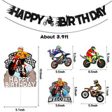 42Pcs Dirt Bike Party Decoration Kit, Motocross Party Hangling Swirls, Dirt Bike Extreme Sports Racing Birthday Party Banner,Cake Topper and Table Centerpieces for Man's or Boys