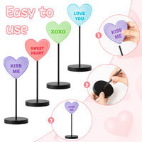 4PCS Valentine's Day Table Decoration Wooden Tabletop Centerpiece Sign, Candy Heart-Shaped Double-Sided Design Tall Standing Block Set, Propose Marriage Wedding Anniversary Party Supplies Decorations