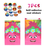 ANGOLIO 24Pack Trolls Goodies Candy Treat Bags Include Trolls Stickers Candy Treat Party Supplies Goodie Bags Trolls World Tour Bags Decorations Party Pack Loot Bag Multi-use Gifts Storage Bags