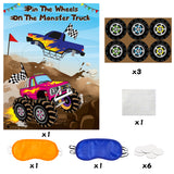 Monster Truck Pin The Tail Games Party Supplies Pin The Wheels on The Monster Truck Poster Birthday Collection Favor Baby Shower Background Game Accessories for Kids ( Includes 2 Blindfolds )