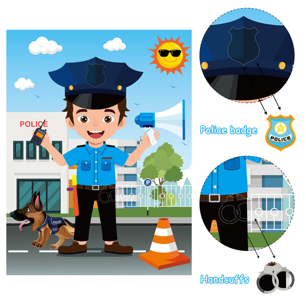 Police Pin the Tail Games Party Supplies Pin the Handcuffs Badge on the Police Poster Birthday Collection Favor Baby Shower Background Game Accessories for Kids ( Includes 2 Blindfolds )